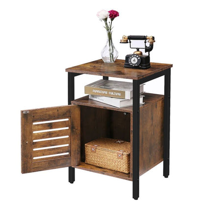 HOOBRO Nachttisch, Beistelltisch mit Ablagen, Nachtschrank mit umschaltbarer Tür, 40 x 40 x 61,5 cm, Nachtkommode Industriestil, Einfach Montierbar, Schlafzimmer, Wohnzimmer