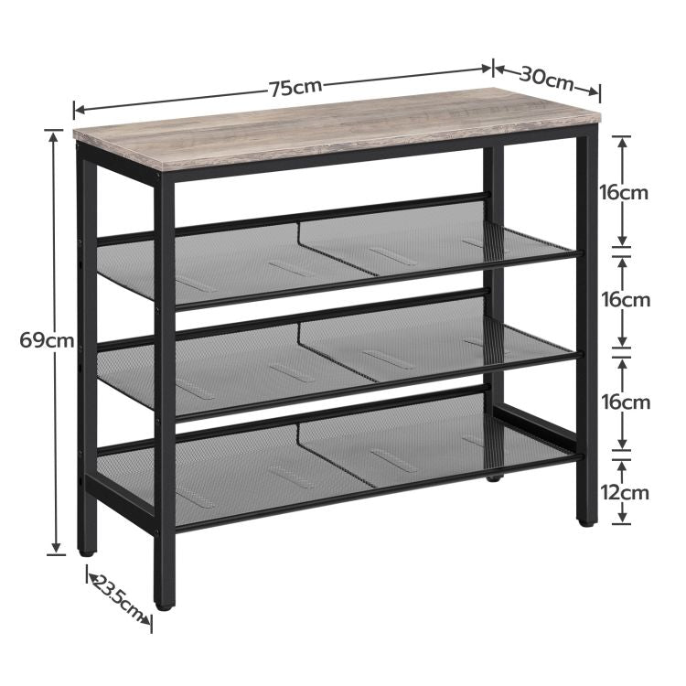 HOOBRO 4 Ebenen Schuhregal, Schuhablage mit flach oder abgewinkelt, Schuhbank mit 3 Gitter-Ablagen, Stabil, für Eingangsbereich, Flur, Schlafzimmer, Industrie-Design