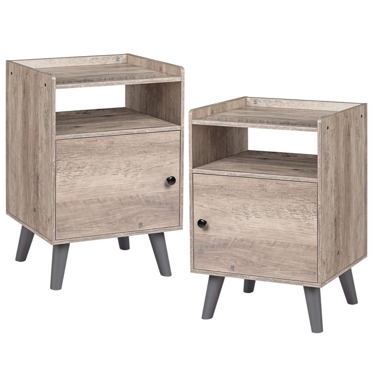 HOOBRO Nachttisch 2er Set, Nachtschrank Links Oder Rechts Geöffnet, Beine aus Kiefernholz, Beistelltisch mit Tür, Nachtkommode mit offenen Ablagen, Schlafzimmer, Wohnzimmer