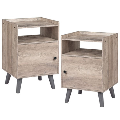 HOOBRO Nachttisch 2er Set, Nachtschrank Links Oder Rechts Geöffnet, Beine aus Kiefernholz, Beistelltisch mit Tür, Nachtkommode mit offenen Ablagen, Schlafzimmer, Wohnzimmer