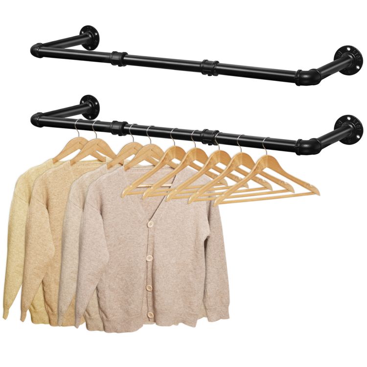 HOOBRO Industrierohr Kleiderstangen 2er Set, 104 cm Garderobenstangen Wandmontage, Abnehmbare Kleiderständer, bis 50 kg belastbar, Platzsparend, Flur, Wohnzimmer, Schlafzimmer