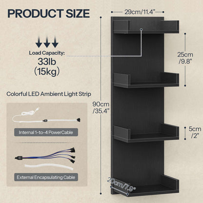 HOOBRO 4 Tier LED Lighted Display Floating Wall Shelves for Bedroom & Gaming Room