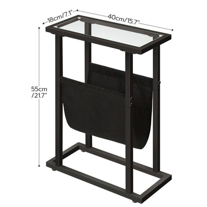 HOOBRO Beistelltisch, schmaler Bett-Beistelltisch, Beistelltisch aus gehärtetem Glas, Kleiner Beistelltisch mit Zeitschriftenhalter, Sofa-Beistelltisch für Wohnzimmer, platzsparend