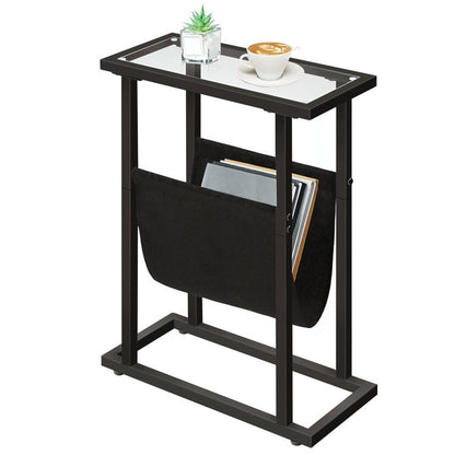 HOOBRO Beistelltisch, schmaler Bett-Beistelltisch, Beistelltisch aus gehärtetem Glas, Kleiner Beistelltisch mit Zeitschriftenhalter, Sofa-Beistelltisch für Wohnzimmer, platzsparend