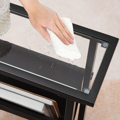 HOOBRO Beistelltisch, schmaler Bett-Beistelltisch, Beistelltisch aus gehärtetem Glas, Kleiner Beistelltisch mit Zeitschriftenhalter, Sofa-Beistelltisch für Wohnzimmer, platzsparend