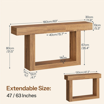 HOOBRO 63 Inch Extendable Farmhouse Console Table with Storage, Entryway Sofa Table