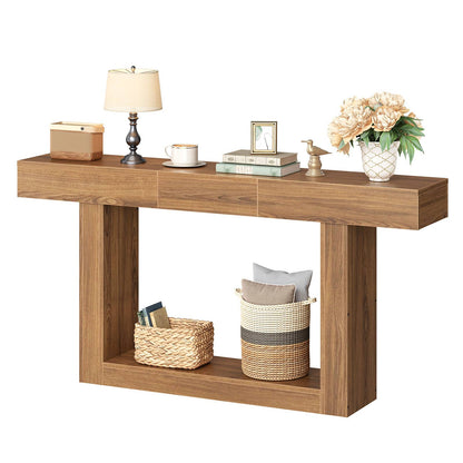 HOOBRO 63 Inch Extendable Farmhouse Console Table with Storage, Entryway Sofa Table