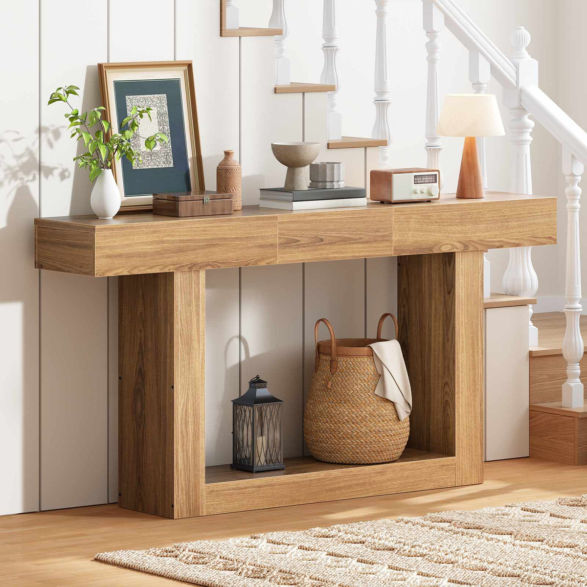 HOOBRO 63 Inch Extendable Farmhouse Console Table with Storage, Entryway Sofa Table