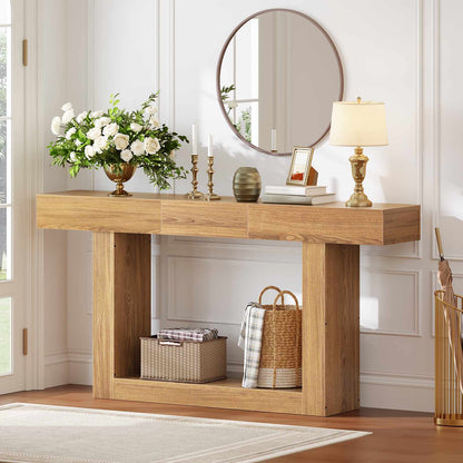 HOOBRO 63 Inch Extendable Farmhouse Console Table with Storage, Entryway Sofa Table