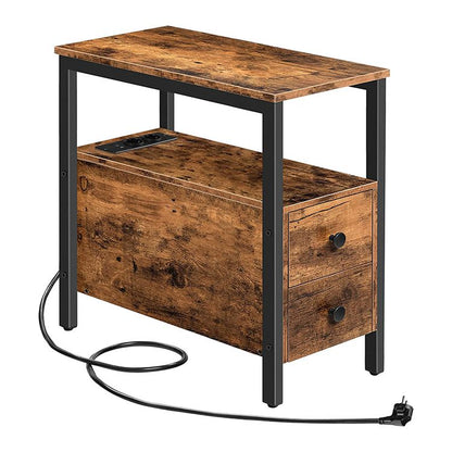 HOOBRO Beistelltisch mit Ladestation, Sofatisch mit 2 Schubladen und USB-Anschluss und Steckdose, Nachttisch für kleine Räume, Stabil und Robust, für Wohnzimmer, Schlafzimmer