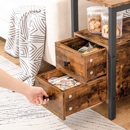 HOOBRO Beistelltisch mit Ladestation, Sofatisch mit 2 Schubladen und USB-Anschluss und Steckdose, Nachttisch für kleine Räume, Stabil und Robust, für Wohnzimmer, Schlafzimmer