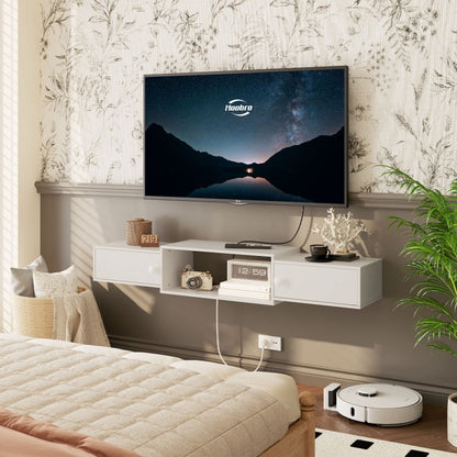 HOOBRO TV-Schrank hängend mit Steckdosen, 140 cm, TV-Lowboard, stehend oder hängend, Sideboard Fernsehschrank für das Wohnzimmer, Schlafzimmer
