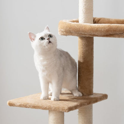 HOOBRO Kratzbaum mit Katzenklo-Schrank, 2-in-1 Katzenbaum, 150 cm, Versteckte Katzentoilettenmöbel, Schrank für Katzentoilette, mit Sisalstämmen, Abnehmbare Plüschball-Stange