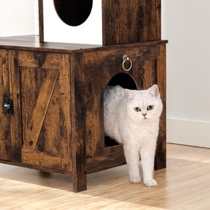 HOOBRO Kratzbaum mit Katzenklo-Schrank, 2-in-1 Katzenbaum, 150 cm, Versteckte Katzentoilettenmöbel, Schrank für Katzentoilette, mit Sisalstämmen, Abnehmbare Plüschball-Stange