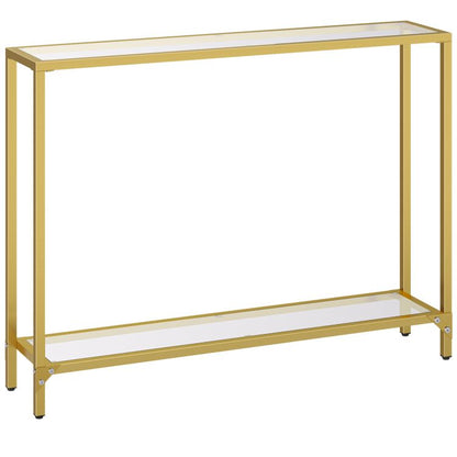 HOOBRO Konsolentisch mit Ablagen, 100 cm Beistelltisch, Hartglas, Eingangstisch, moderner Sofatisch, Ausstellungstisch, Metallgestell, für Wohnzimmer, Flur