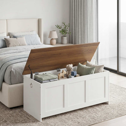 HOOBRO White Farmhouse Wooden Storage Chest for End of Bed