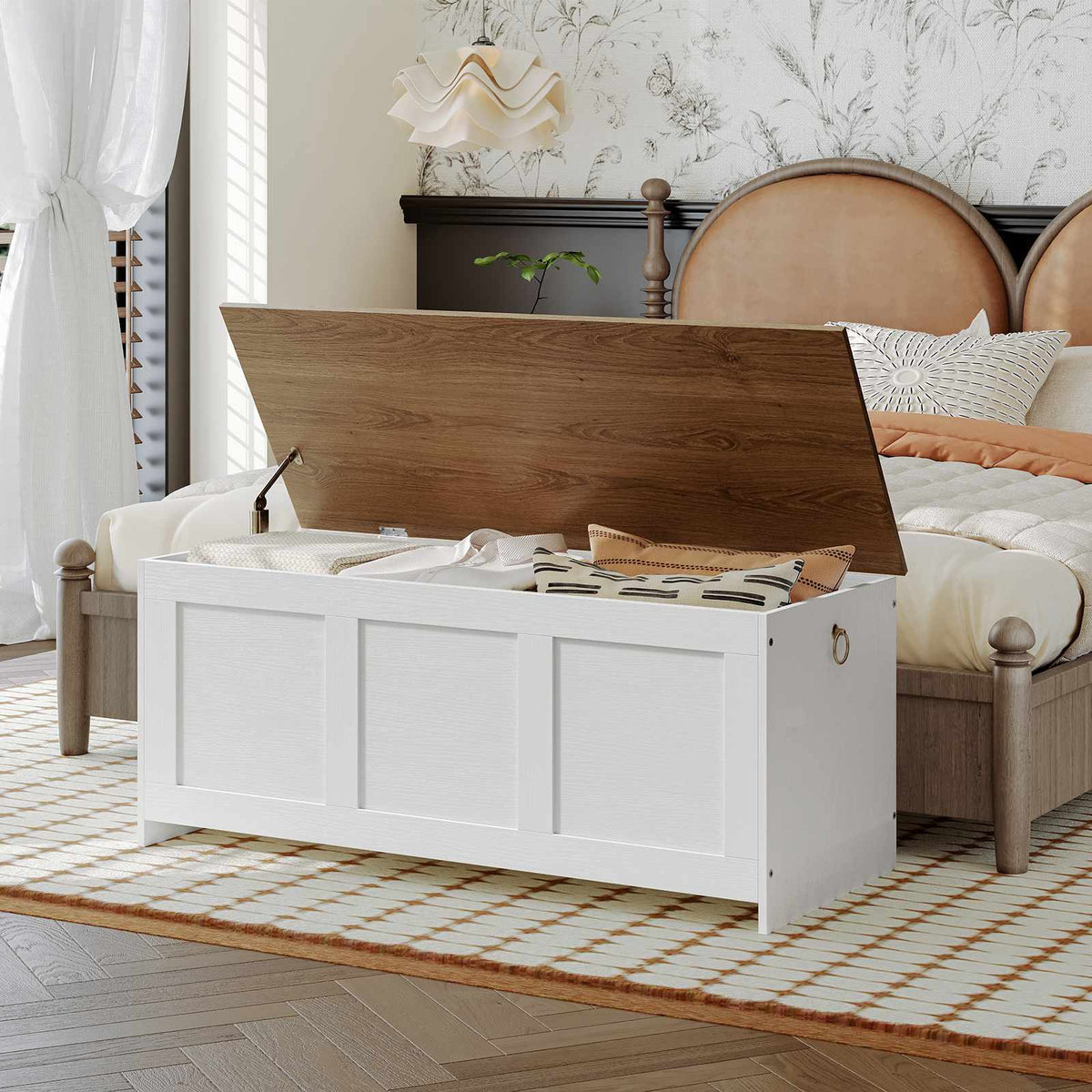 HOOBRO White Farmhouse Wooden Storage Chest for End of Bed