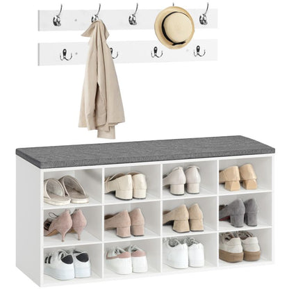 HOOBRO Garderobe Schuhregal Set, Schuhbank mit 12 Fächern, Schuhregal mit gepolsterter Sitzbank, Wandgarderobe mit 9 Haken, Schuhschrank für Flur, Eingangsbereich Schlafzimmer