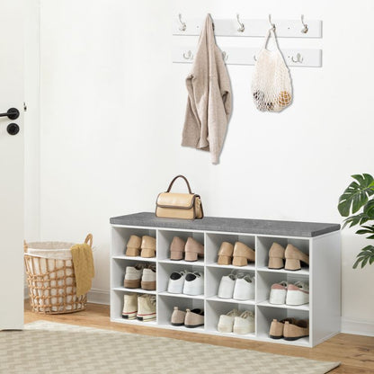 HOOBRO Garderobe Schuhregal Set, Schuhbank mit 12 Fächern, Schuhregal mit gepolsterter Sitzbank, Wandgarderobe mit 9 Haken, Schuhschrank für Flur, Eingangsbereich Schlafzimmer