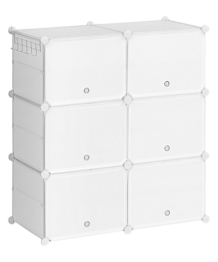 HOOBRO Schuhregal mit 6 Fächern, Schuhschrank, für 24 Paar Schuhe, 40 x 30 x 30 cm pro Fach, schmal, mit Türen, Kunststoff, für Wohnzimmer, Schlafzimmer, Flur, Eingang