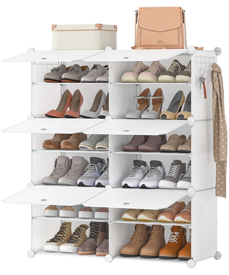 HOOBRO Schuhregal mit 6 Fächern, Schuhschrank, für 24 Paar Schuhe, 40 x 30 x 30 cm pro Fach, schmal, mit Türen, Kunststoff, für Wohnzimmer, Schlafzimmer, Flur, Eingang
