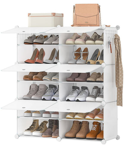 HOOBRO Schuhregal mit 6 Fächern, Schuhschrank, für 24 Paar Schuhe, 40 x 30 x 30 cm pro Fach, schmal, mit Türen, Kunststoff, für Wohnzimmer, Schlafzimmer, Flur, Eingang