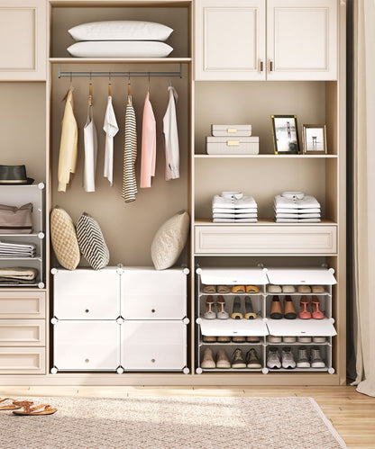 HOOBRO Schuhregal mit 6 Fächern, Schuhschrank, für 24 Paar Schuhe, 40 x 30 x 30 cm pro Fach, schmal, mit Türen, Kunststoff, für Wohnzimmer, Schlafzimmer, Flur, Eingang
