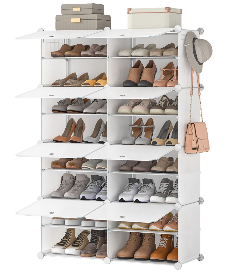 HOOBRO Schuhregal mit 8 Fächern, Schuhschrank, für 32 Paar Schuhe, 40 x 30 x 30 cm pro Fach, schmal, mit Türen, Kunststoff, für Wohnzimmer, Schlafzimmer, Flur, Eingang