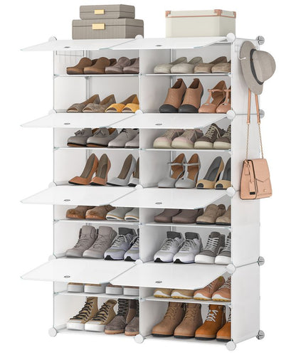 HOOBRO Schuhregal mit 8 Fächern, Schuhschrank, für 32 Paar Schuhe, 40 x 30 x 30 cm pro Fach, schmal, mit Türen, Kunststoff, für Wohnzimmer, Schlafzimmer, Flur, Eingang