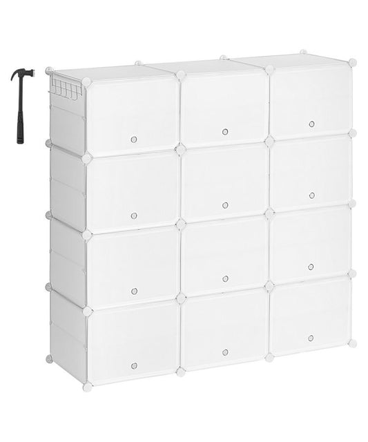 HOOBRO Schuhregal mit 12 Fächern, Schuhschrank, für 48 Paar Schuhe, 40 x 30 x 30 cm pro Fach, schmal, mit Türen, Kunststoff, für Wohnzimmer, Schlafzimmer, Flur, Eingang