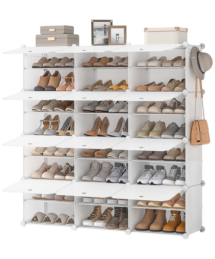 HOOBRO Schuhregal mit 12 Fächern, Schuhschrank, für 48 Paar Schuhe, 40 x 30 x 30 cm pro Fach, schmal, mit Türen, Kunststoff, für Wohnzimmer, Schlafzimmer, Flur, Eingang