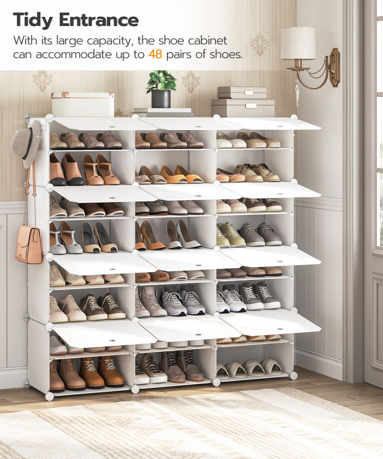 HOOBRO Schuhregal mit 12 Fächern, Schuhschrank, für 48 Paar Schuhe, 40 x 30 x 30 cm pro Fach, schmal, mit Türen, Kunststoff, für Wohnzimmer, Schlafzimmer, Flur, Eingang