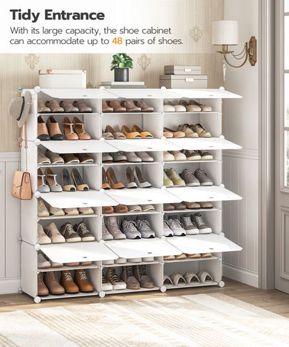HOOBRO Schuhregal mit 12 Fächern, Schuhschrank, für 48 Paar Schuhe, 40 x 30 x 30 cm pro Fach, schmal, mit Türen, Kunststoff, für Wohnzimmer, Schlafzimmer, Flur, Eingang