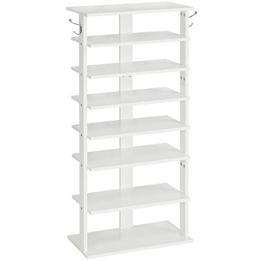 HOOBRO 8-lagiges Schuhregal, schmales Schuhablage, 50 cm Schuhschrank mit 2 Haken, Ablagegestelle, platzsparend, Eingang, Wohnzimmer