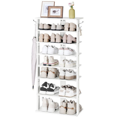 HOOBRO 8-lagiges Schuhregal, schmales Schuhablage, 50 cm Schuhschrank mit 2 Haken, Ablagegestelle, platzsparend, Eingang, Wohnzimmer