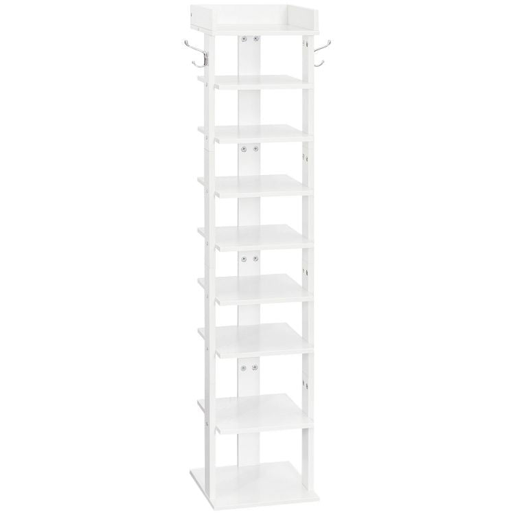 HOOBRO Schuhregal, vertikales Schuhablage, 9-lagiges Schuhschrank, schmale Schuhständer mit Zaun und Haken, platzsparend, für Flur, Wohnzimmer, Schlafzimmer