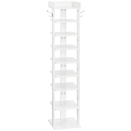 HOOBRO Schuhregal, vertikales Schuhablage, 9-lagiges Schuhschrank, schmale Schuhständer mit Zaun und Haken, platzsparend, für Flur, Wohnzimmer, Schlafzimmer