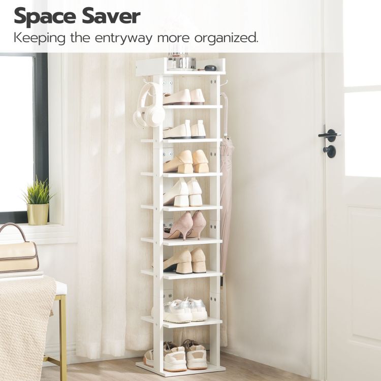 HOOBRO Schuhregal, vertikales Schuhablage, 9-lagiges Schuhschrank, schmale Schuhständer mit Zaun und Haken, platzsparend, für Flur, Wohnzimmer, Schlafzimmer