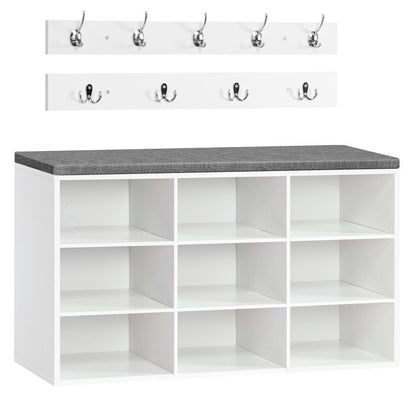 HOOBRO Garderobe Schuhregal Set, Schuhbank mit 9 F Cher, Schuhregal mit gepolsterter Sitzbank, Wandgarderobe mit 9 Haken, Schuhschrank f r Flur, Eingangsbereich