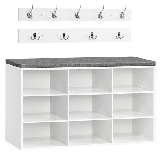 HOOBRO Garderobe Schuhregal Set, Schuhbank mit 9 F Cher, Schuhregal mit gepolsterter Sitzbank, Wandgarderobe mit 9 Haken, Schuhschrank f r Flur, Eingangsbereich