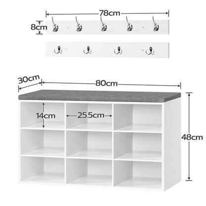 HOOBRO Garderobe Schuhregal Set, Schuhbank mit 9 F Cher, Schuhregal mit gepolsterter Sitzbank, Wandgarderobe mit 9 Haken, Schuhschrank f r Flur, Eingangsbereich